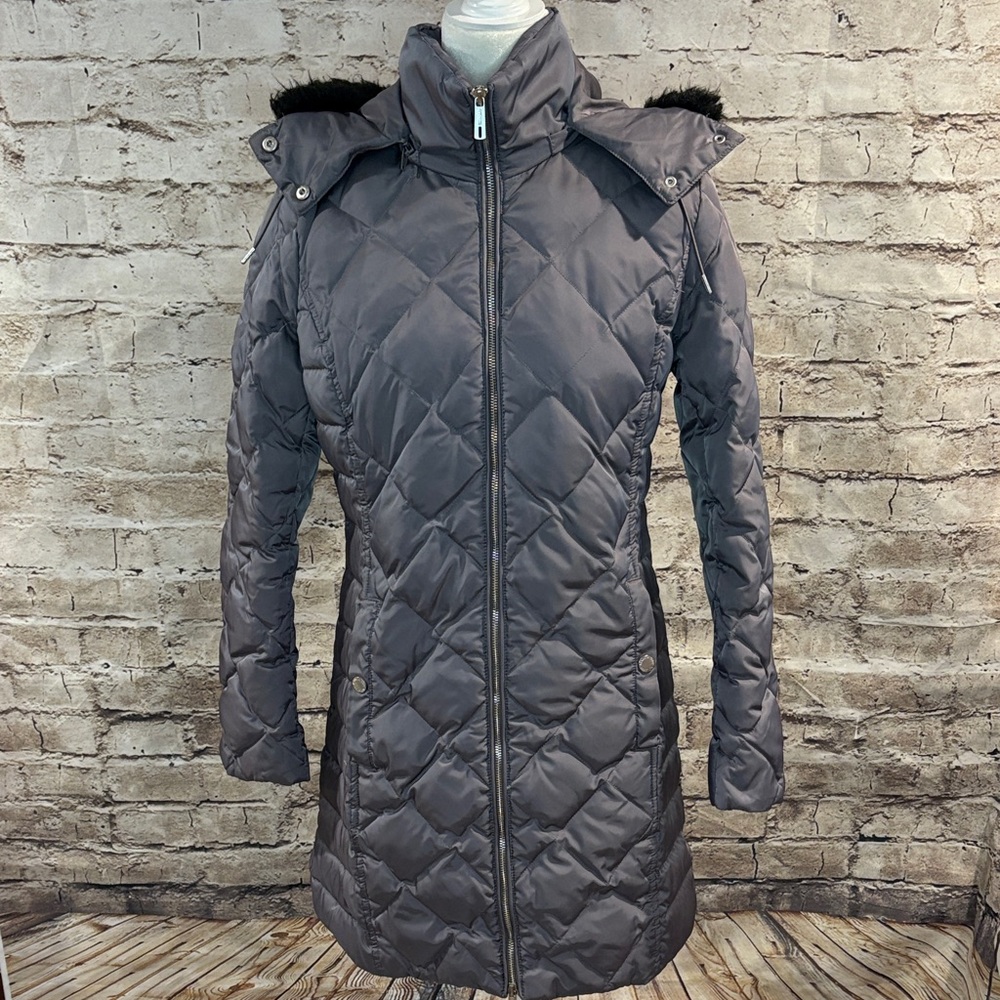 Kenneth Cole Reaction Charcoal Quilted Funnel Neck Puffer Coat